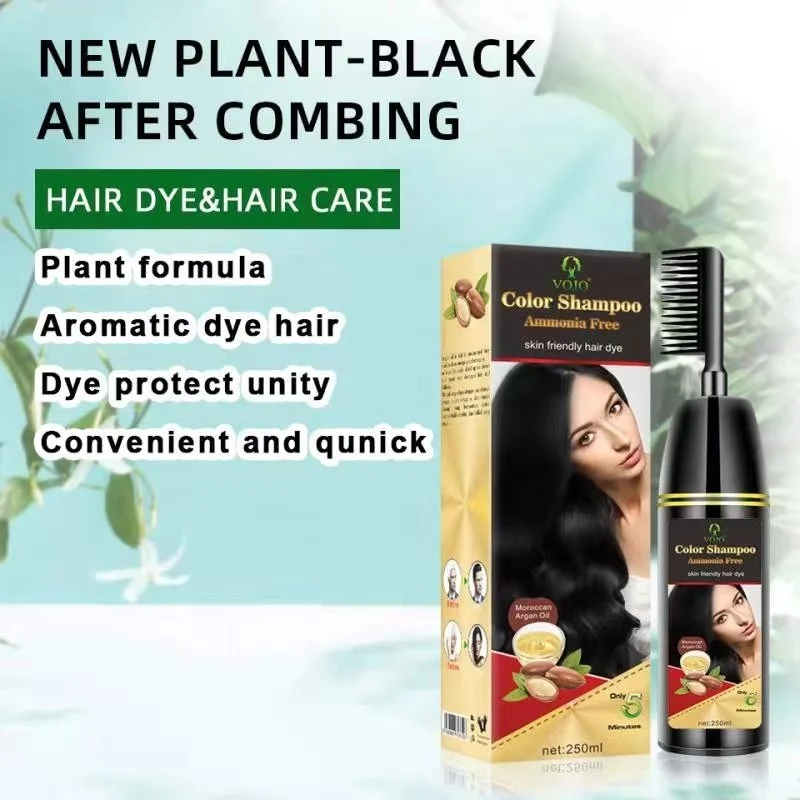 Private label semi permanent  non allergic natural herbal hair color dye comb with brush 250 ML