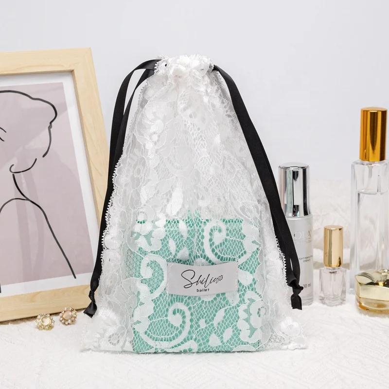 Eco-Friendly  Mesh Lace Fabric Bag For Gift  Packaging Pouch Drawstring Dust For Cosmetic  Bag For Skin-care Products