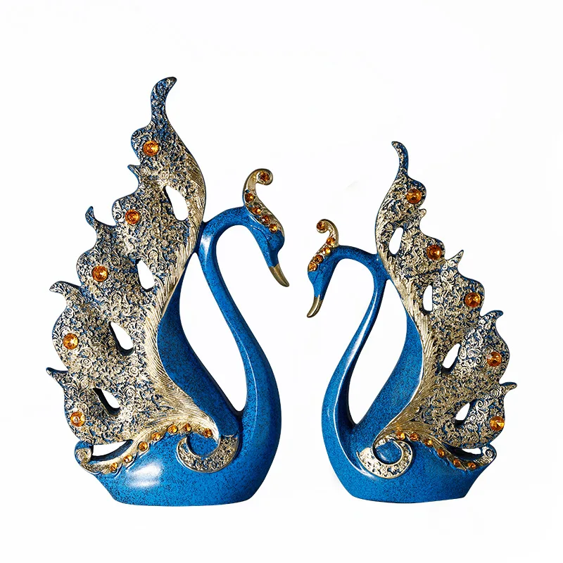 Golden Luxury Couple Swan Resin Handicraft Ornament Living Room TV cabinet Home Decoration business Gift