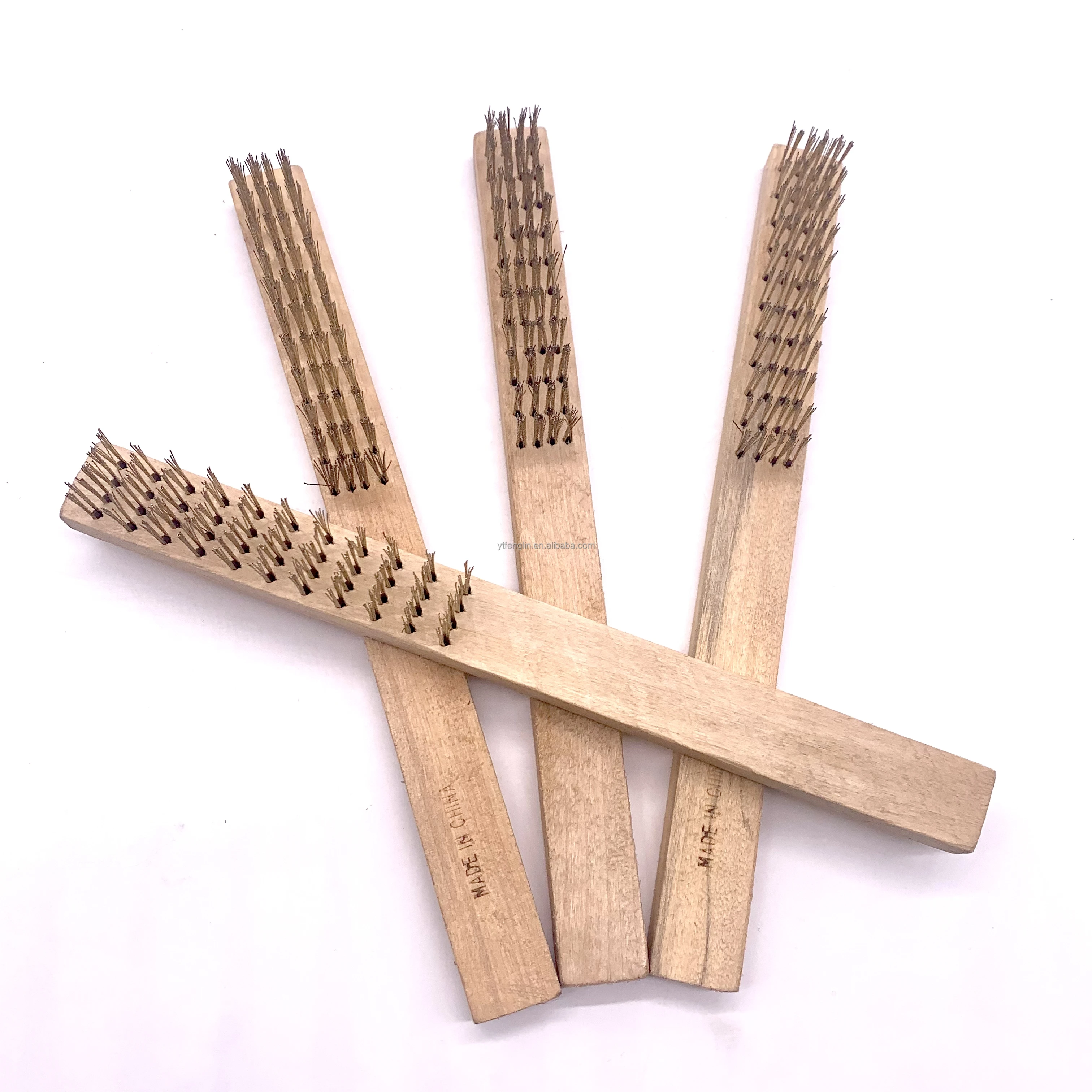 Copper plated wooden handle steel wire brush surface derusting polished wooden handle steel wire Hand brush