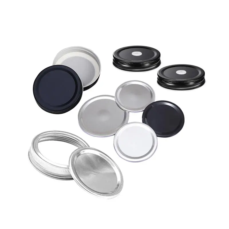 70mm 86mm Custom Logo Screw Cap Regular Wide Mouth Mason Jar Lid with Straw Hole