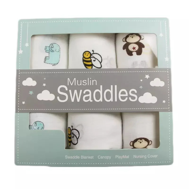 New Fashion Customizable Cute Printed 4 Layer Soft 70% Bamboo 30% Organic Cotton Fabric Muslin Infant Baby Swaddle Wrap Blanket