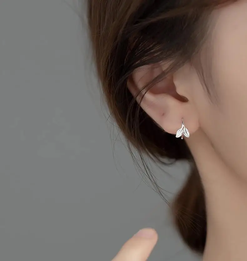 Unique Design Jewelry 925 Sterling Silver Geometry Fresh Leaf Twig Hoop S925 Sterling Silver Earrings Women G9109