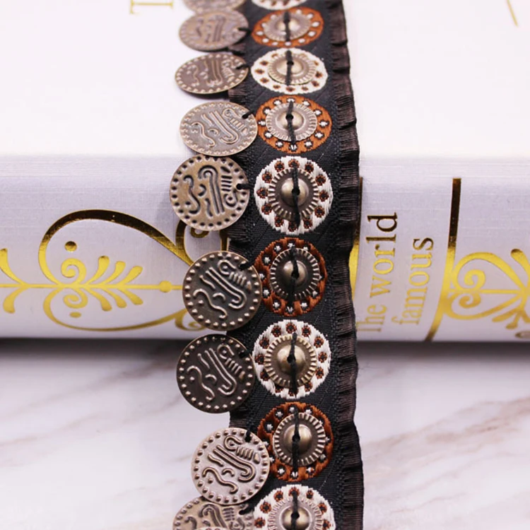 Hot Sale Retro Copper Handmade Nail Beads Ribbon National Style Ancient Costume Lace DIY Clothing Accessories Lace Ribbon