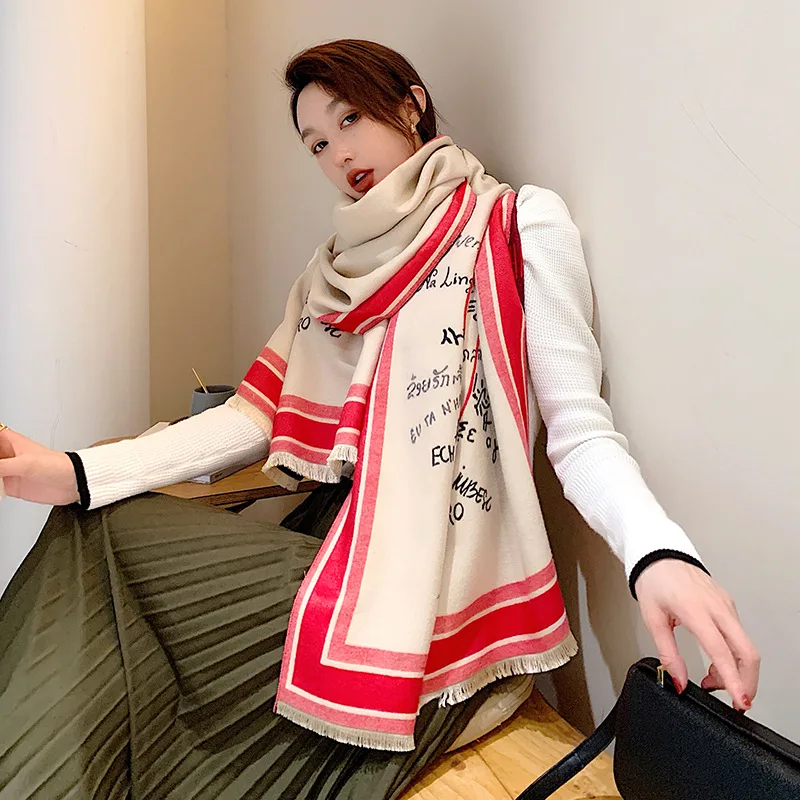 Шарф женский осенне-зимний кашемировый длинный V-образный цвет сочетается с теплым и утепленным шалью корейские студенты