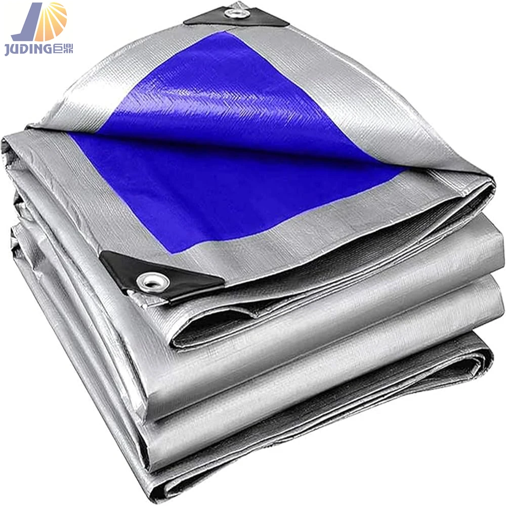 white and blue pe tarp with eyelets