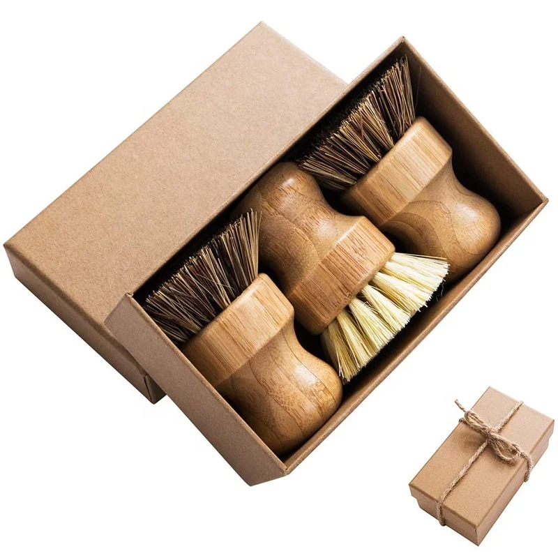 All natural environmental protection sustainable light portable practical bamboo sisal palm multifunctional pot and pan brush
