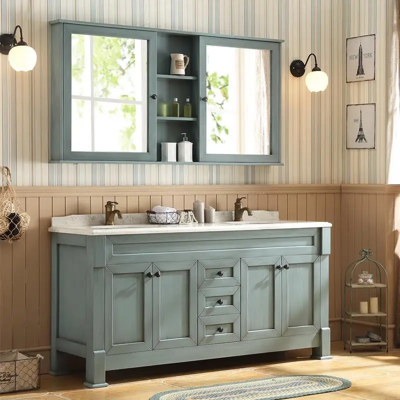 Floor standing mdf bathroom vanity for hotel bathroom with waterproof mirror cabinet and wash basin