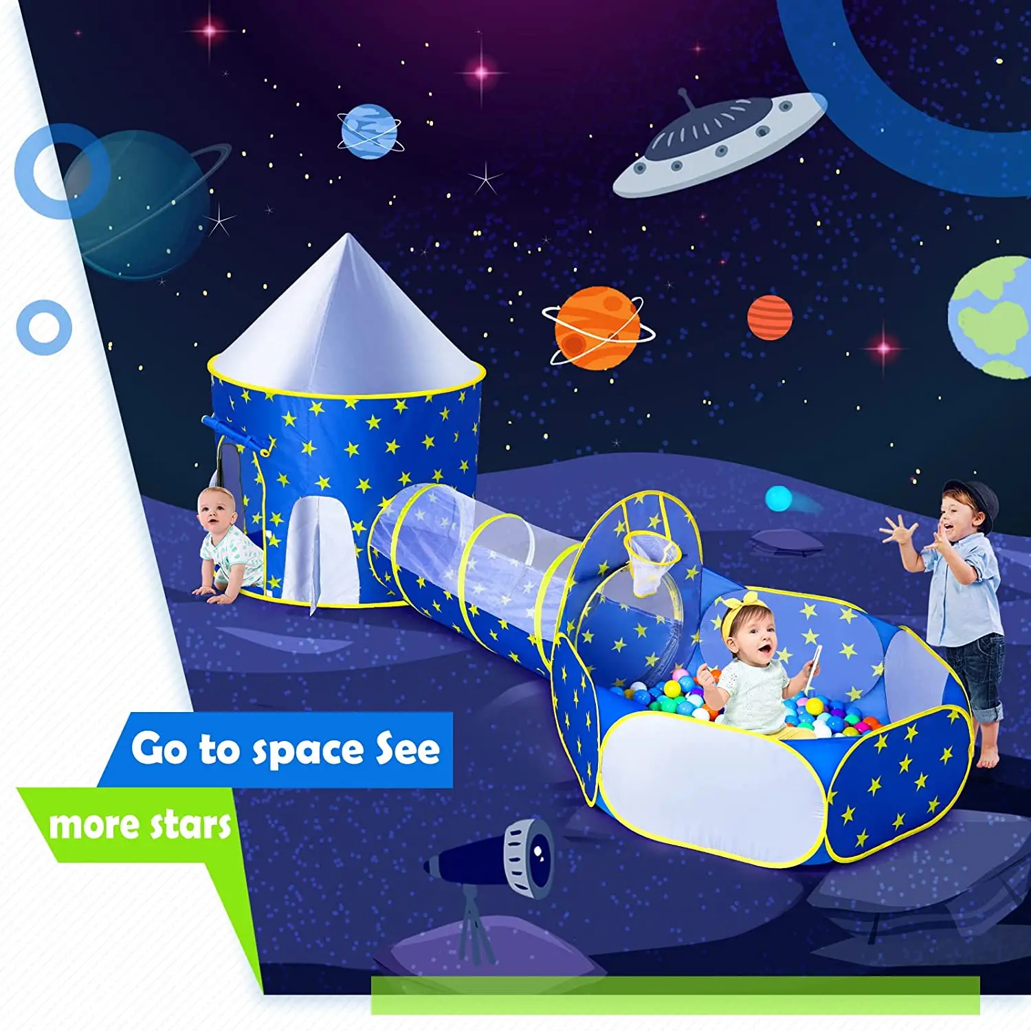 Boys with Ball Pit Crawl Tunnel Princess Tents for Toddlers Baby Space World Playhouse Toys Kids Play Tent