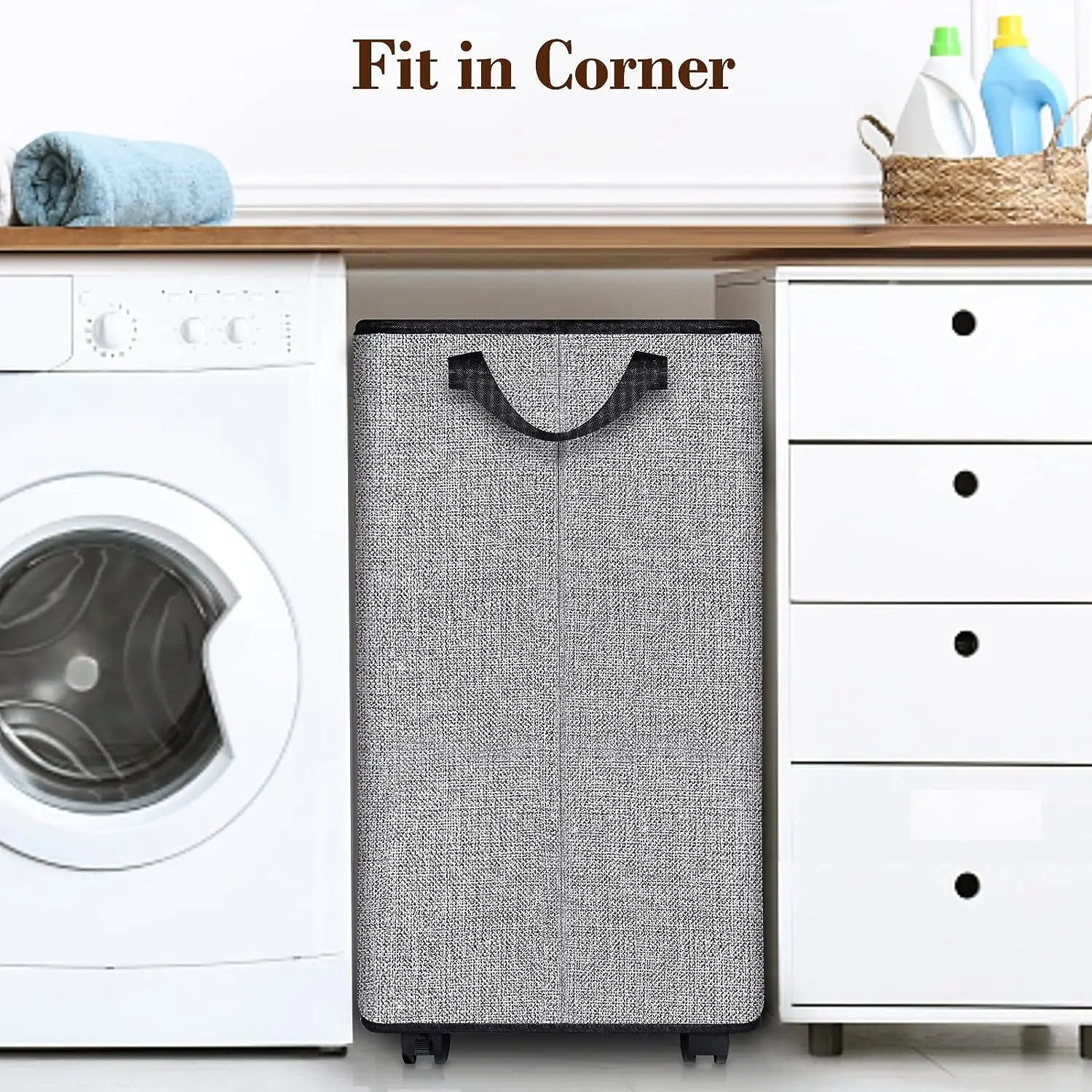 KUYUE Large Rolling Folding Laundry Hamper, Laundry Hamper With Wheels And Handle