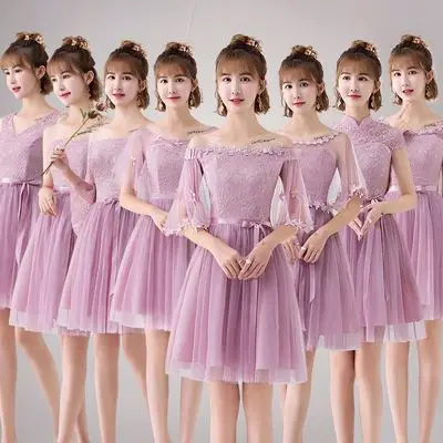 New Pink Elegant Bridesmaid Dresses Short Mismatched Dusty Green Prom Gown For Wedding Party Vestidos De Fiesta De Noche