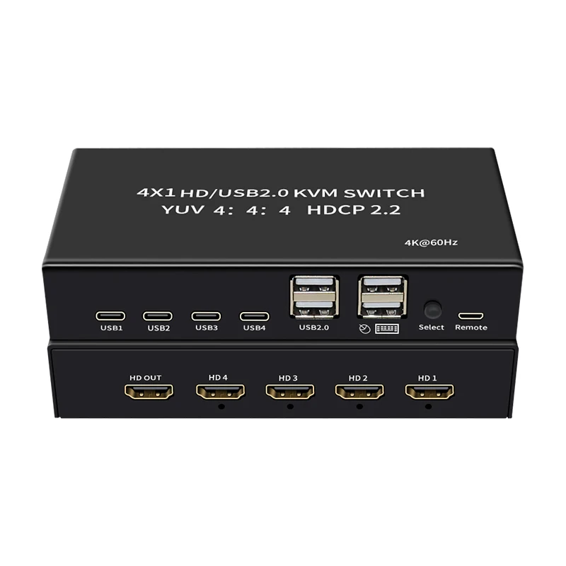 New Product 4x1 HD/USB2.0 KVM SWITCH YUV 4 : 4:  4 HDCP 2.2  4K@60HZ