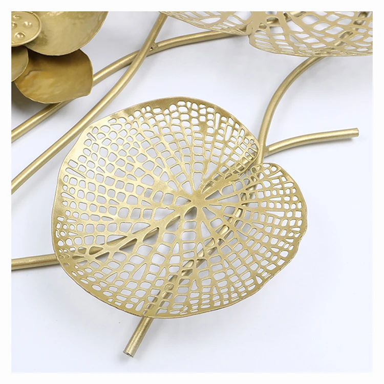 Железные металлические украшения, золотые металлические листья лотоса, 3d искусство, Настенный декор для гостиной