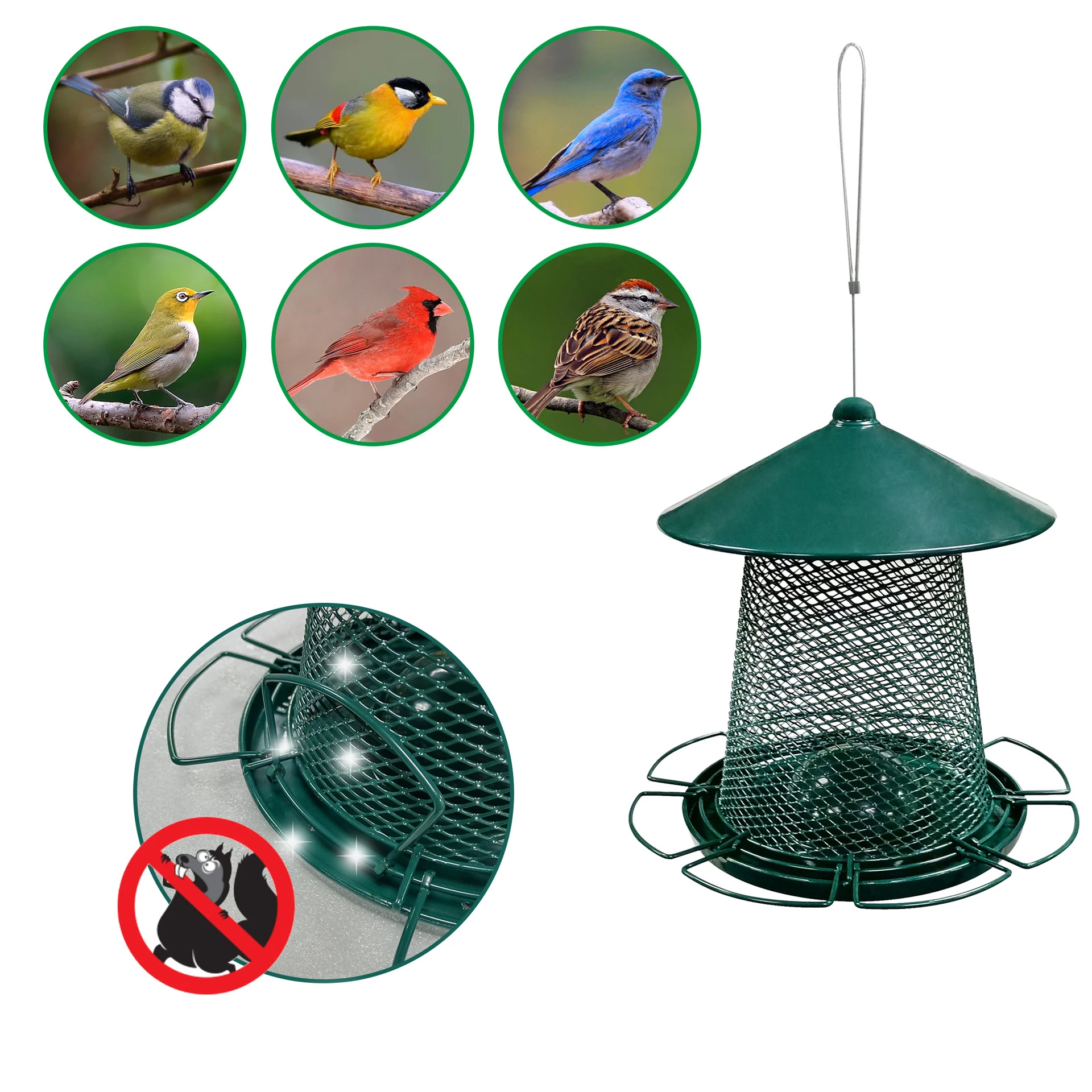 No Squirrel Metal Outdoor Hanging Automatic Wild Bird Feeder Easy to Fill Wire Squirrel Proof Bird Feeder