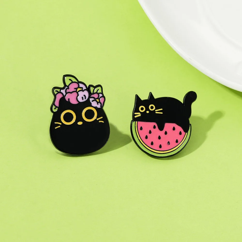 Enamel Hard Lapel Pins Manufacturer Badge Metal Animal Cartoon black cat Brooch for women