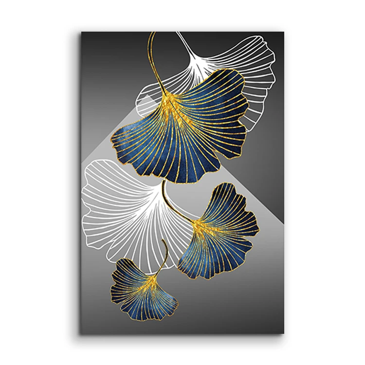 Modern Style Canvas Paintings Pretty Gold Wire Leaf Picture High-end Painting Single Panel Wall Art Painting For Living Room