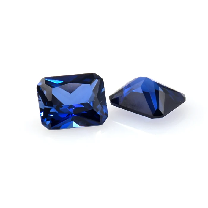Loose Dark Blue Gemstones For Jewelry DIY Man-Made Blue Corundum Octagon Princess Cut Synthetic Blue Sapphire