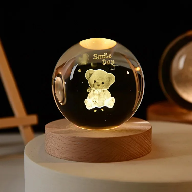 3d Moon Nebula Saturn Laser Engraved Crystal Crafts Ball Usb Table Lamp for Christmas Kid Gift Bedside Desk Decor Night Light