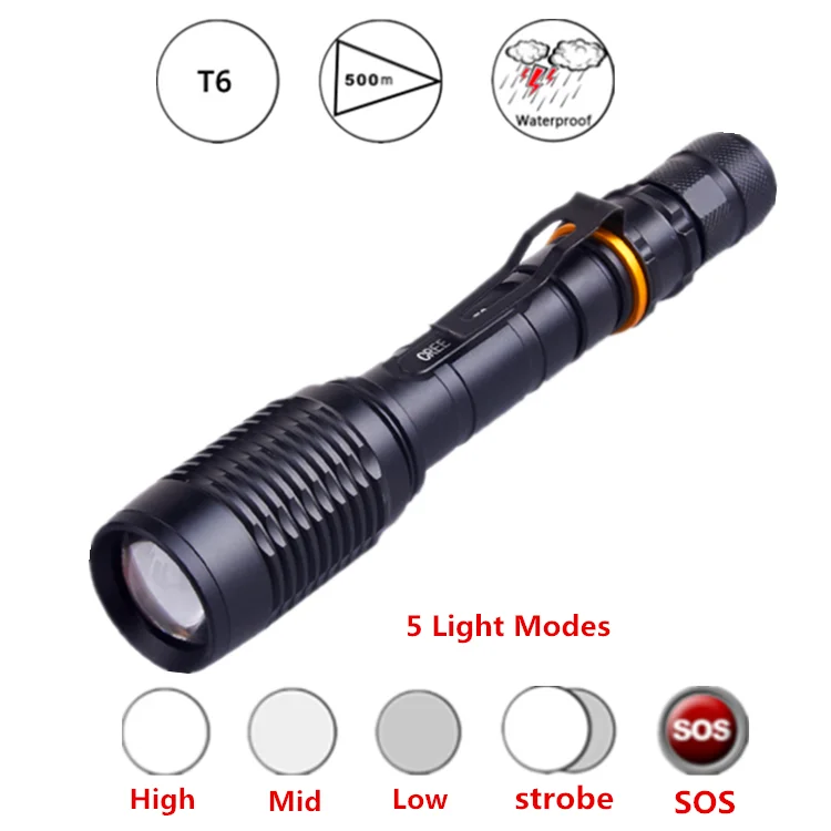 High Lumens XML t6 Big Ricky Zoom 5 Modes Led Torch Flashlight Tactical Torch Powerful LED Flashlights