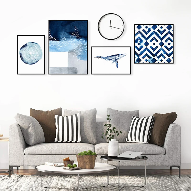 OEM ODM Modern Home Decor 300gsm Polyester Blue Paintings Art On Canvas