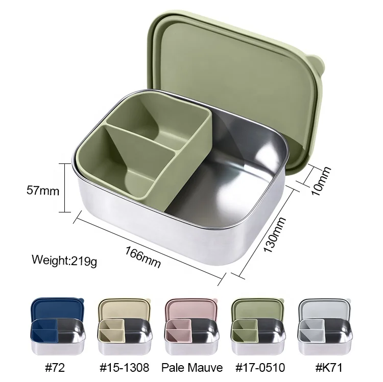 New Bpa-free Eco-friendly Silicone Seal Proof Stainless Steel Food Container Kids Dishwasher Bento Lunch Box With Silicone Lid
