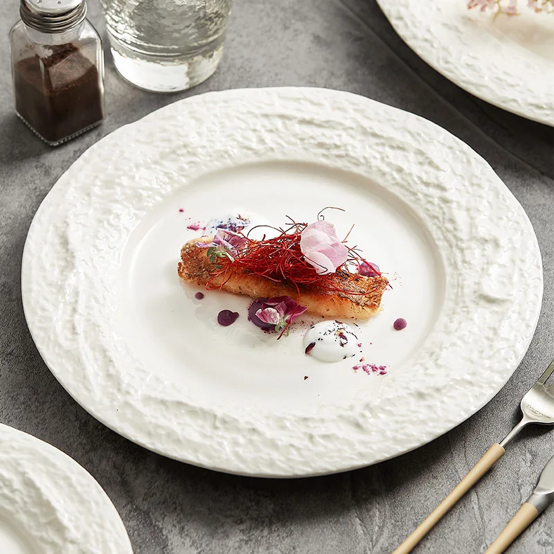 8inch 10inch 12inch ceramic Rock shape rim dinner set porcelain tableware dinner plate charger plates for hotel restaurant