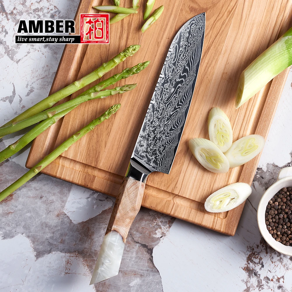New arrival epoxy resin wood handle vg10 damascus steel bread paring boning butcher cleaver knife set for kitchen