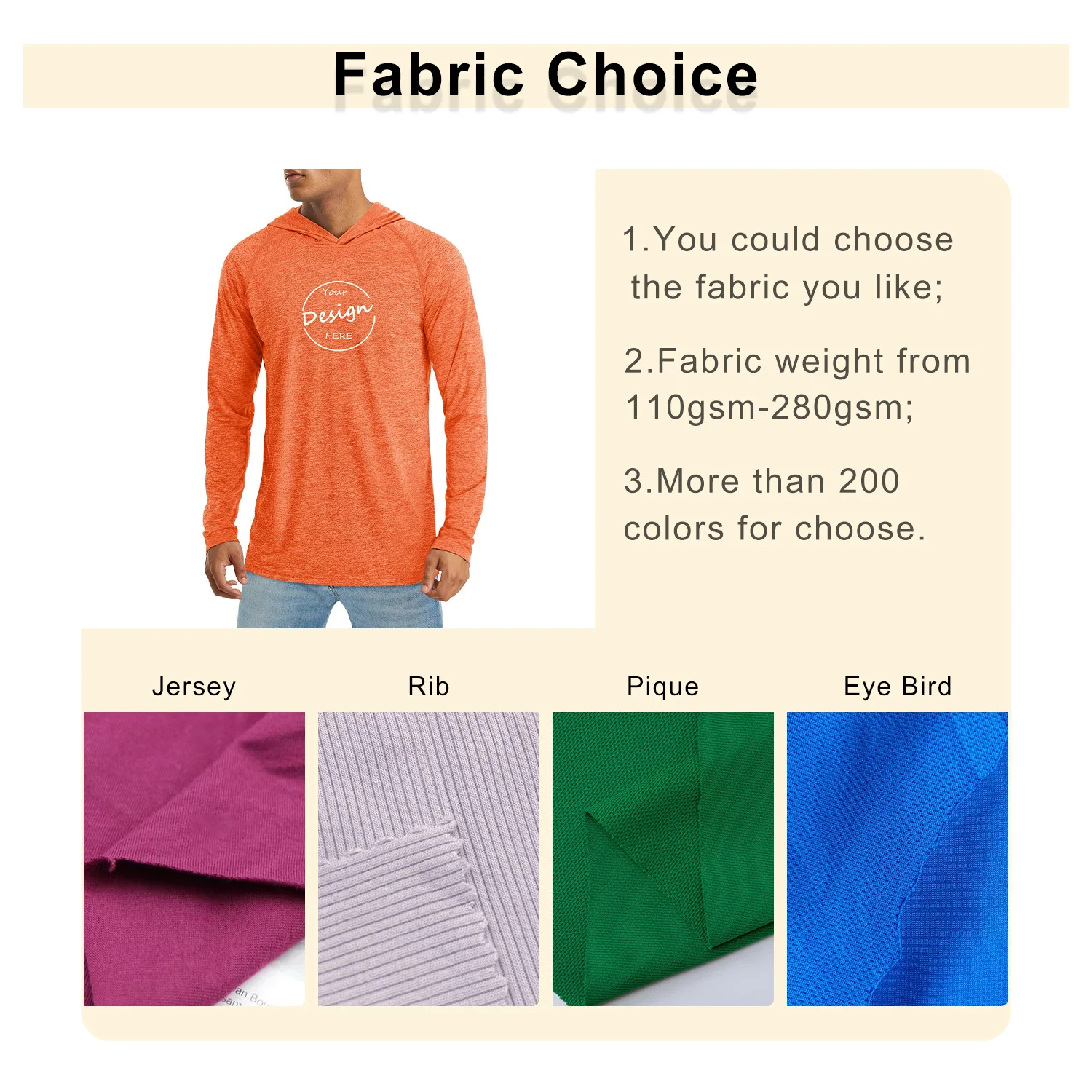 Wholesale Custom Logo 95% Cotton 5% Polyester Hoodies Sweatshirt Casual Breathable  Men Long Sleeve T Shirt With Hood