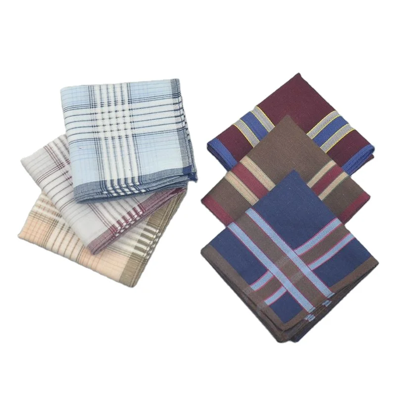 Mens Soft Cotton Striped Handkerchiefs Assorted Checkered Pattern Pocket Square Hankies For Wholesale
