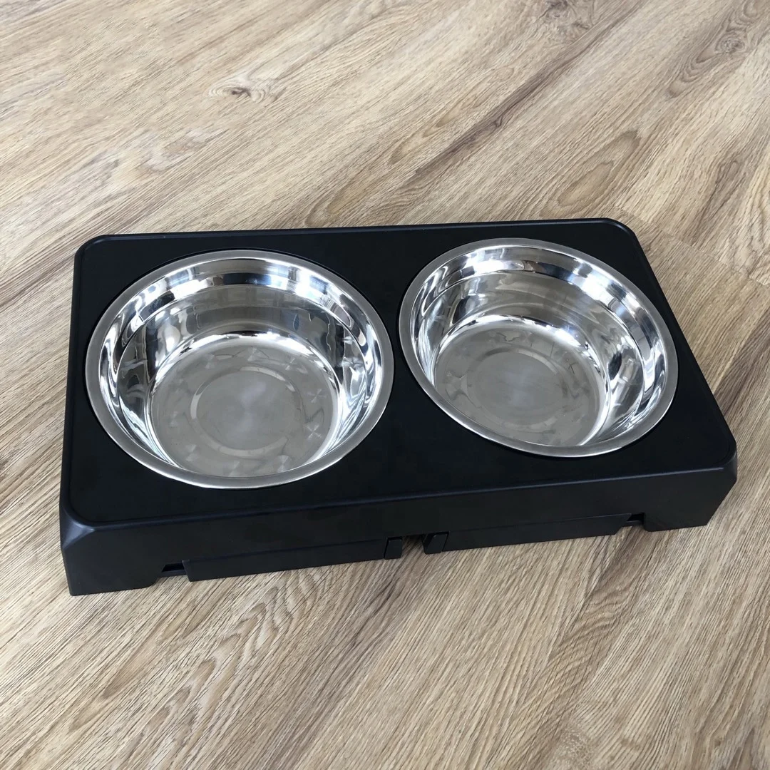 Dog Double Bowls Adjustable Elevated Feeder Pet Feeding Raise Cat Food Water Bowls with Stand Stainless Steel Lift Table for Dog