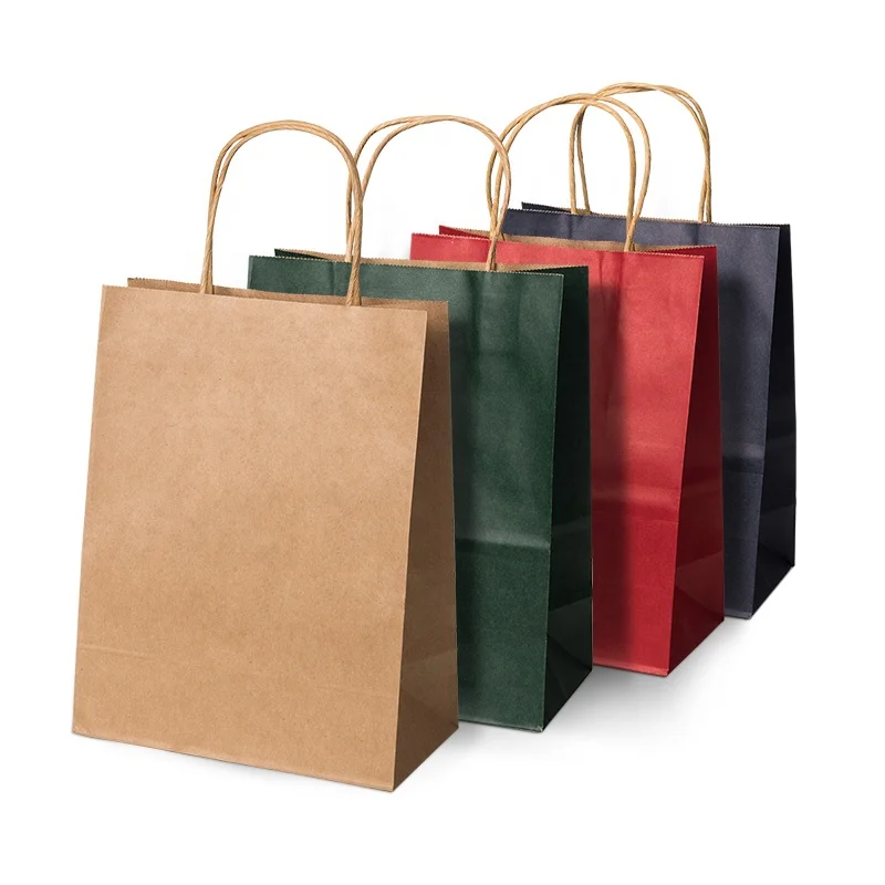 oem wholesale custom printed bulk recyclable low price eco-friendly cololured craft kraft paper bags with flat handle