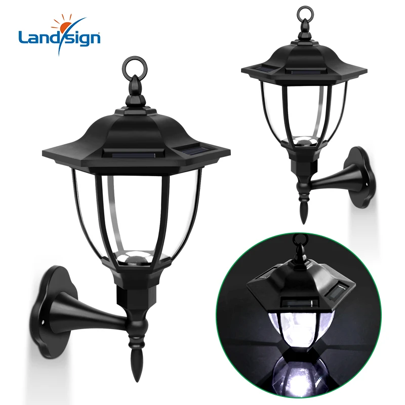 Modern Style Luxury Black Solar LED Lantern Wall Lamp Design Garden Outdoor Decor Hot Sale Easy Wall Mount