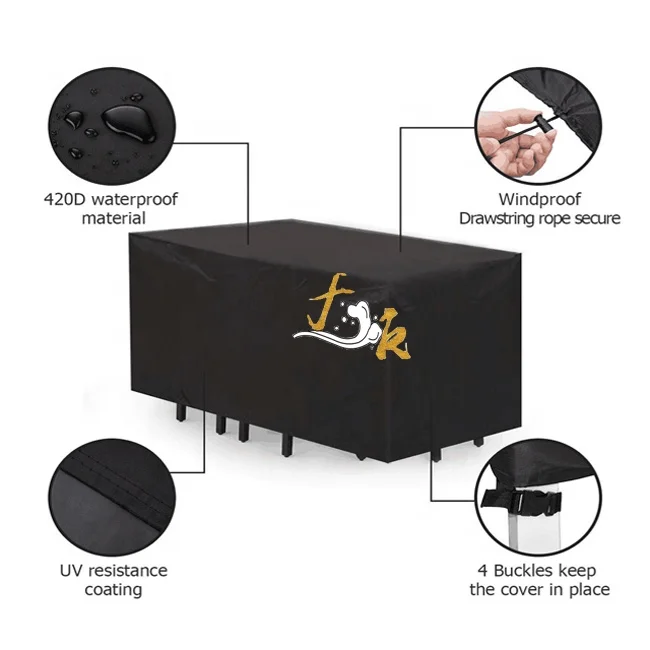 
6 years factory direct sale 420D Oxford garden furniture cover with safety buckle terrace waterproof table and chair cover 
