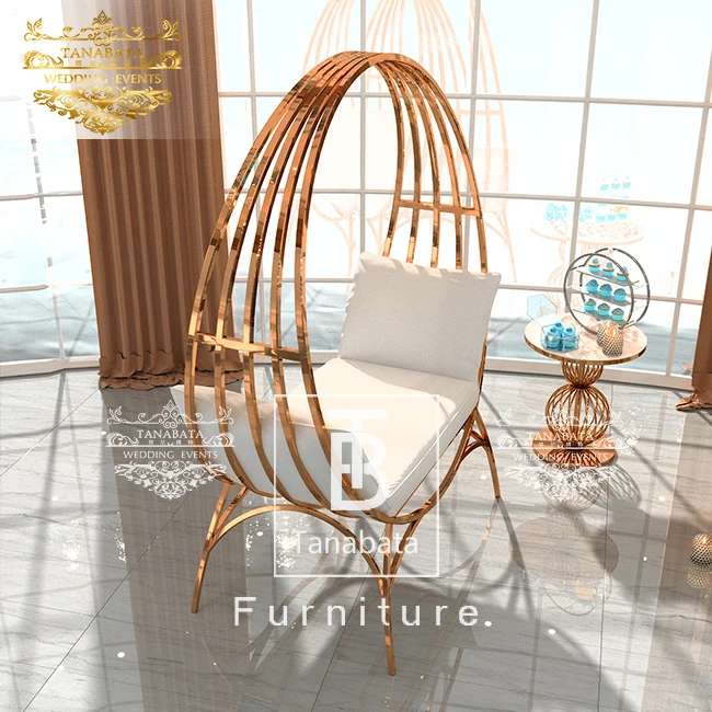 Gold metal brid cage wedding high back king chair for bride and groom