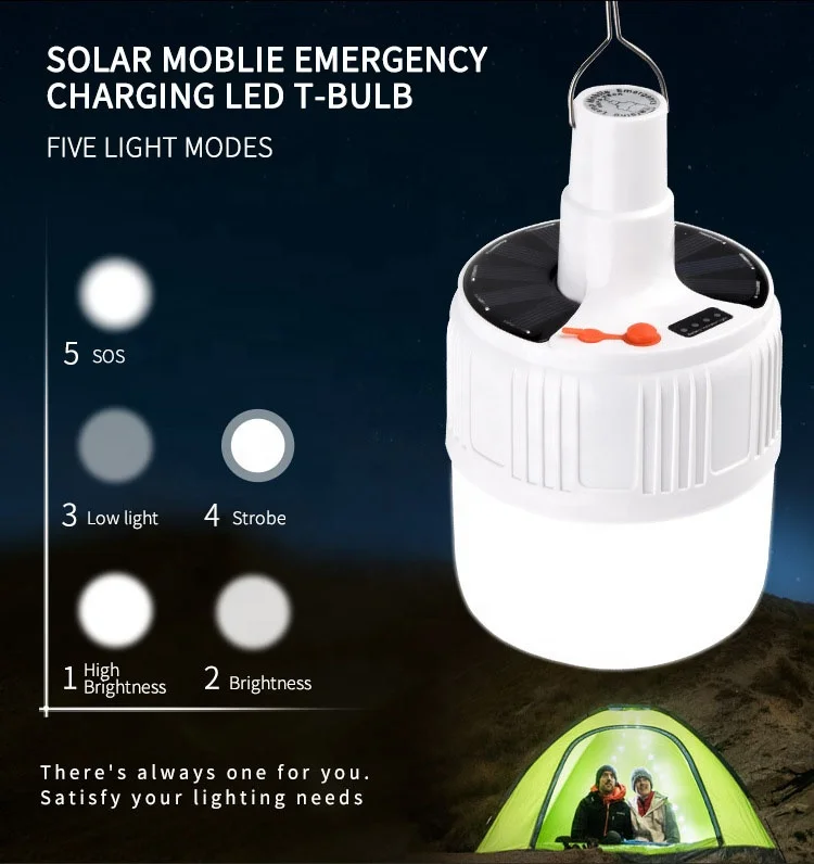 Rechargeable Bulb Lantern led Portable Camping Light Outdoor Solar LED T-Bulb Lights Lighting T100 With Remote Control