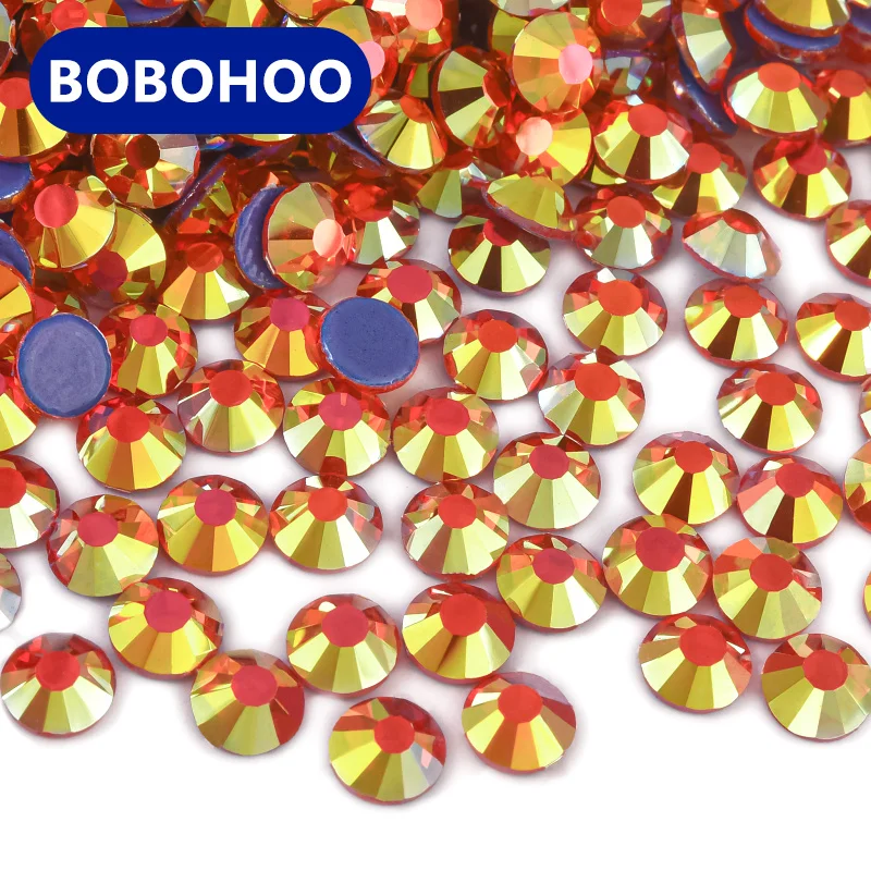 BOBOHOO Wholesale Hot Sale Iron On Crystal Strass Stones Flat Back Hotfix Glass Rhinestones For T-shirt Dress