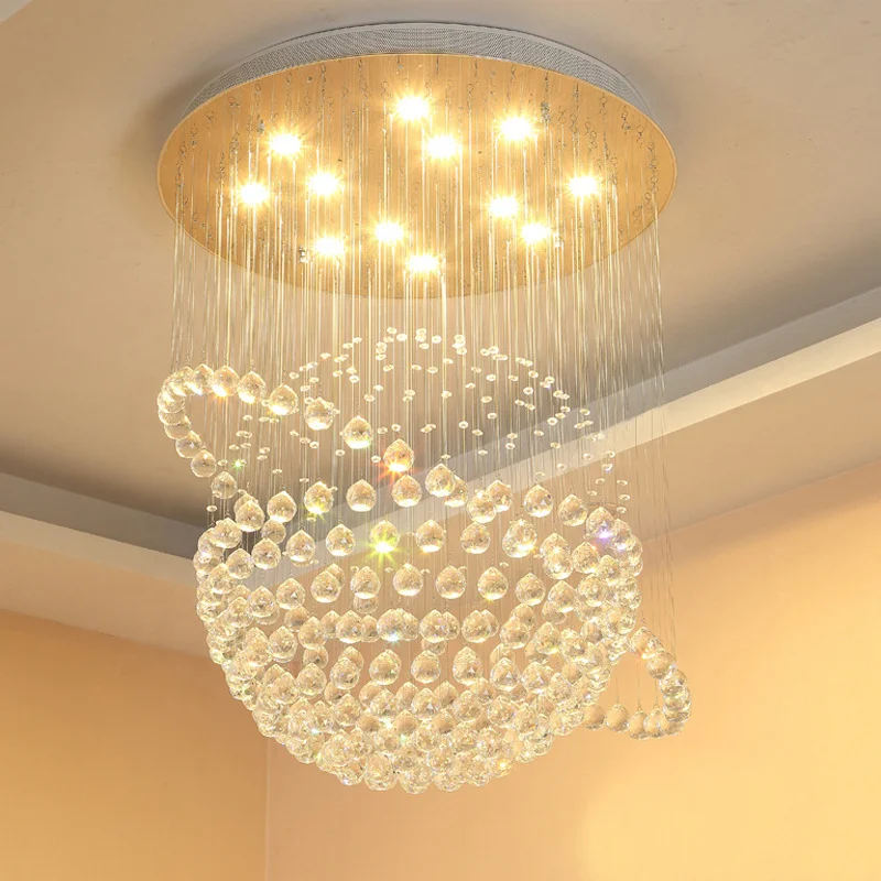 Staircase Light Crystal Chandelier Building Large Led Modern Crystal Ball Chandelier For Lobby Living Room