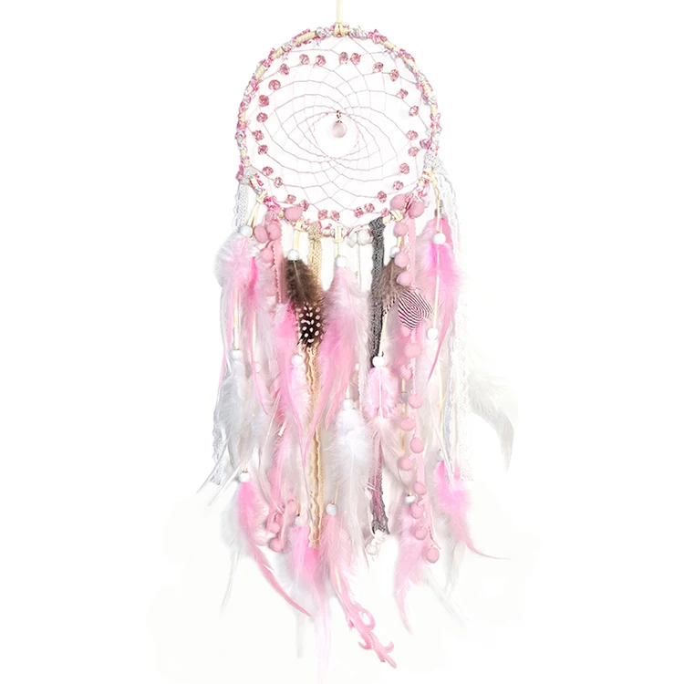 High Quality Control Pink Elegant Round Feathers Authentic Dream Catcher Handmade