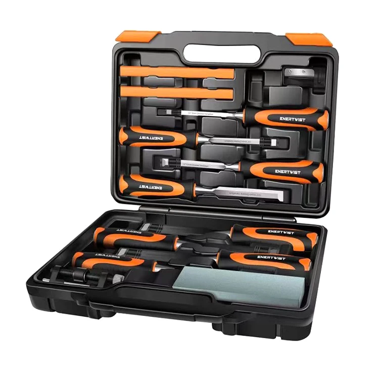 Premium Chrome Manganese Blades for Woodworking, Carving, Soft Grip Handles W Hammer Steel-end  4-Piece Wood Chisel Sets