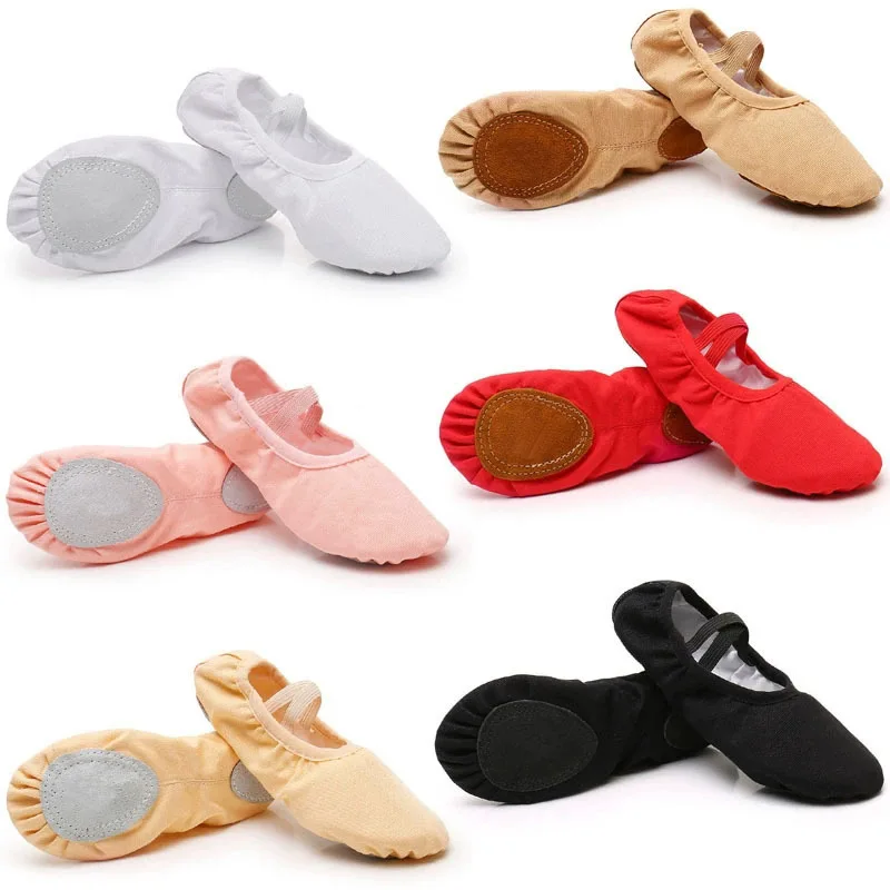Comfortable Canvas Ballet dance Slippers Leather Soft Sole Dancing Shoes for Girls Practice and Performance