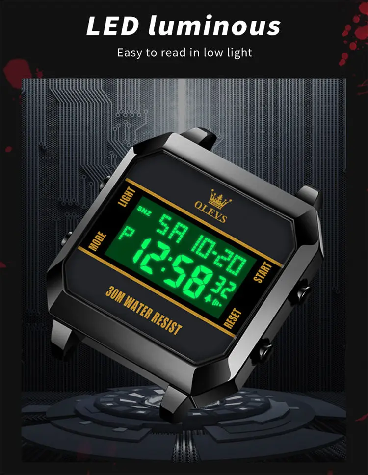 OLEVS 1103 elegance shenzhen man digital watch nice Silicone strap Luminous Multi function low moq Casual wristwatch