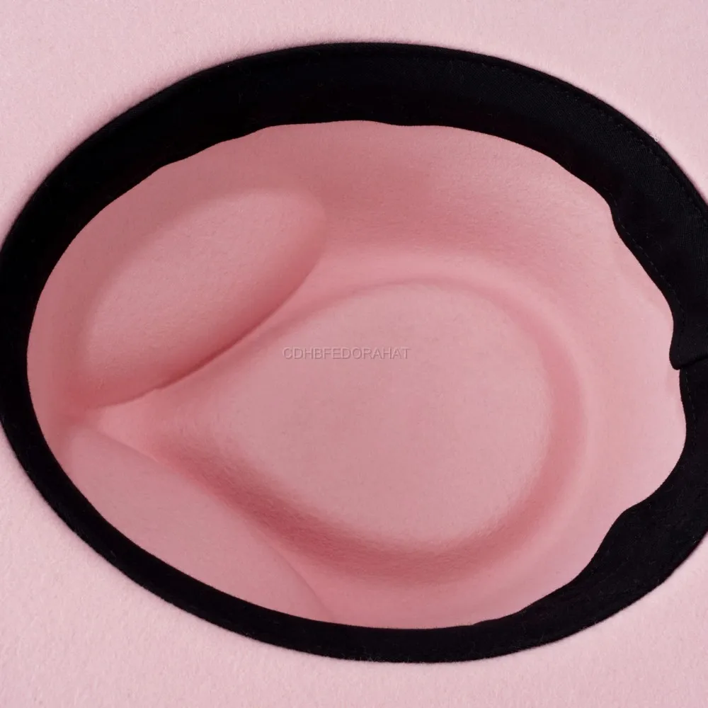 Fashion Pink Felt Fedora Hats Pure Australian Wool Wide Brim Fedora Hat For Women