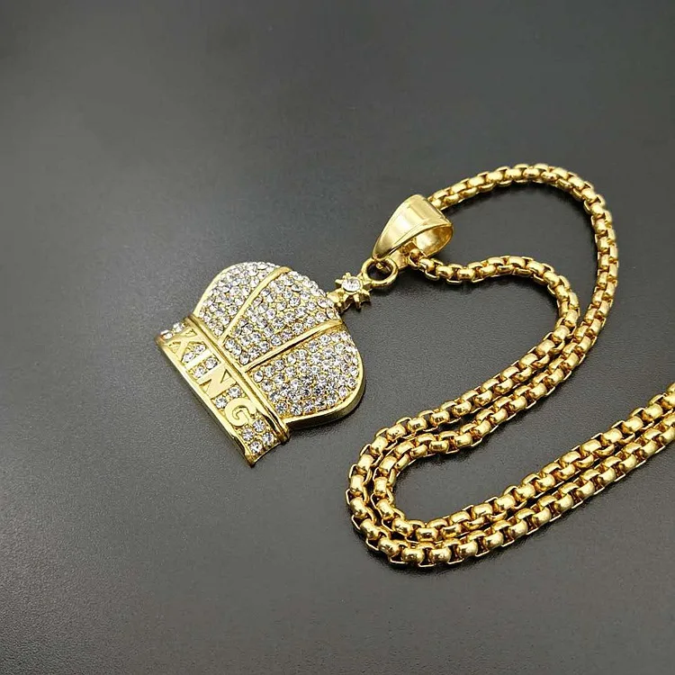 Fine fashion stainless steel jewelry charms crown pendants gold plating men King necklace