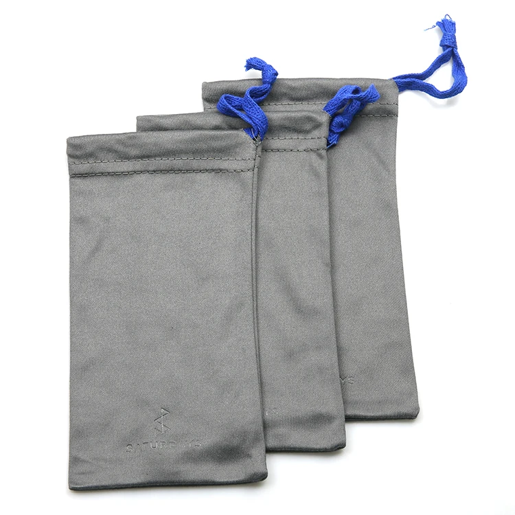 Grey Glasses Microfibre Pouch Eyeglasses Pouches Glasses Pouch Drawstring Bag