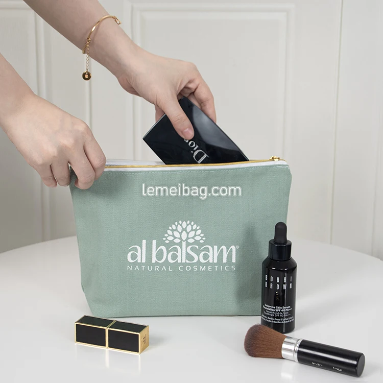 Beauty Cotton Make Up Travel Bag Wholesale Gold Zipper Canvas Cosmetic Bag With Tassel Custom Logo