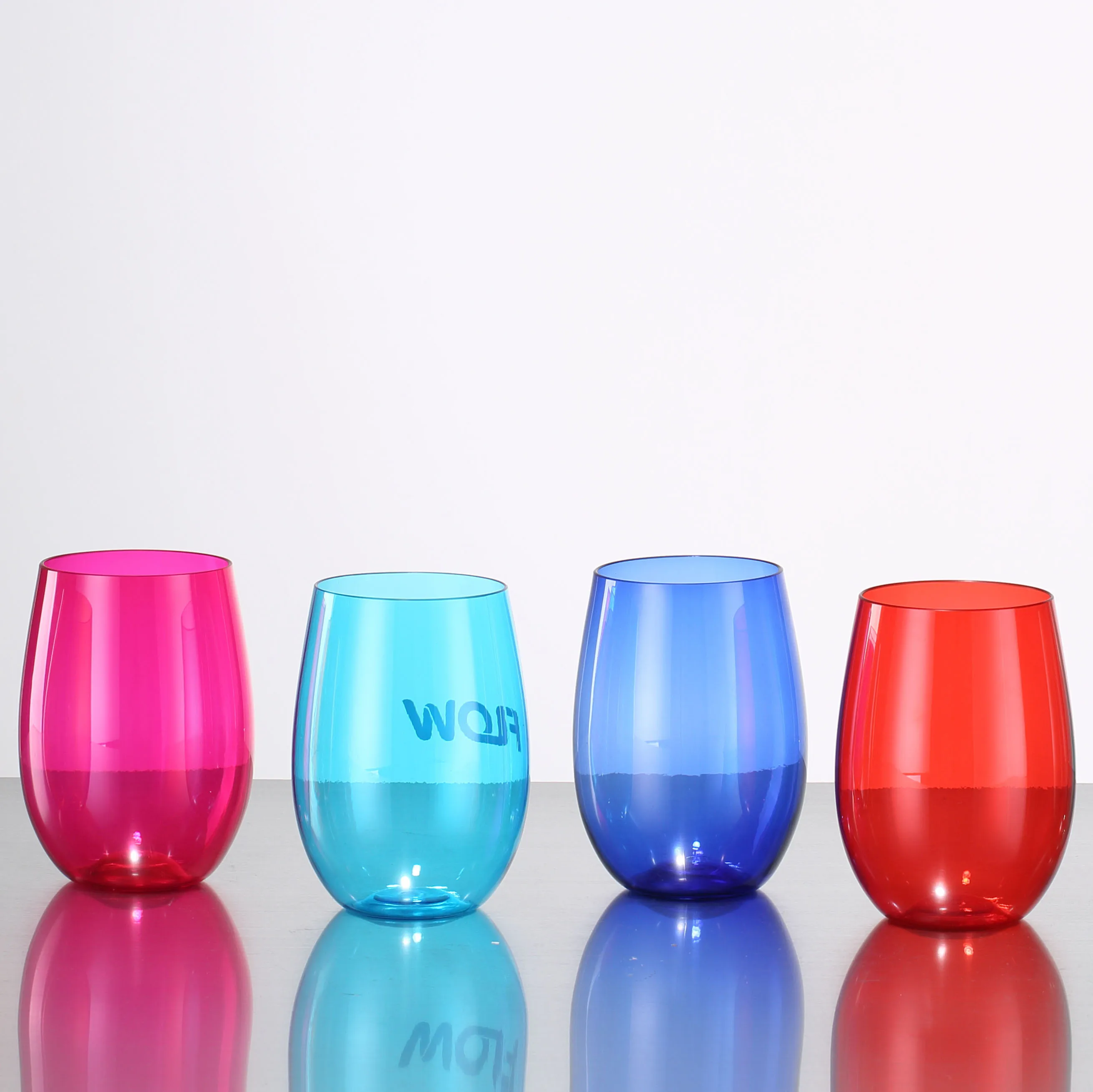 plastic 16oz solid gift color clear stemless tritan PET customized dishwasher safe party wine glass