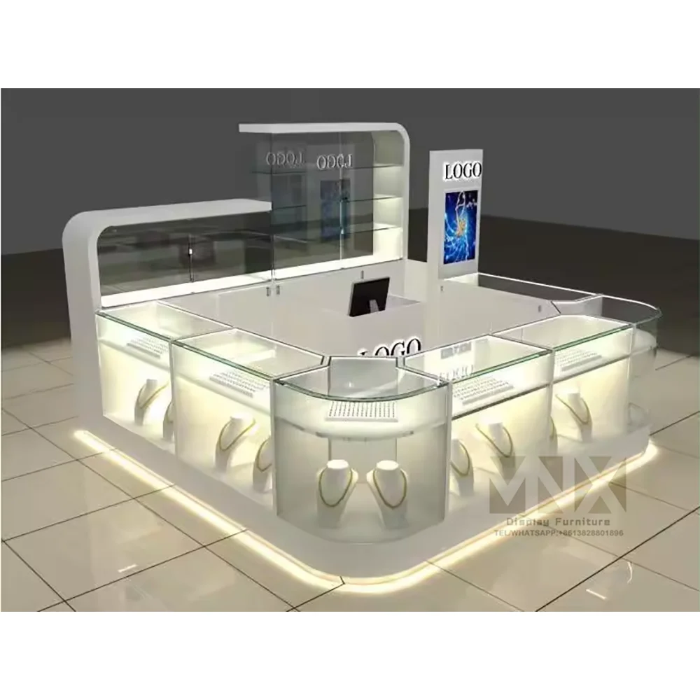 Customized shopping mall glass jewelry modern kiosk design retail display kiosk for jewelry