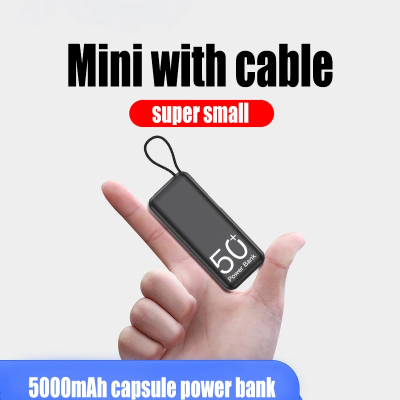 5000mAh Powerbank Mini Small Portable Charger Power Bank With Built In Cables Mini Powerbank Portable Power Bank Mini Power Bank