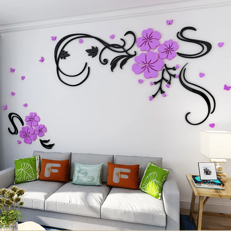 3D acrylic vines flower wall stickers living room wall decoration stickers