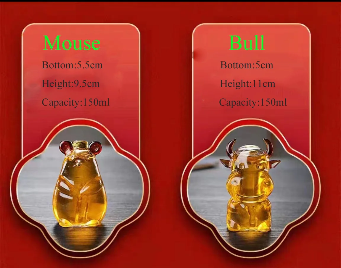 new Design 150ml Chinese  Zodiac Animal Shaped Clear Glass Decanter Glass Bottle With Gift Box